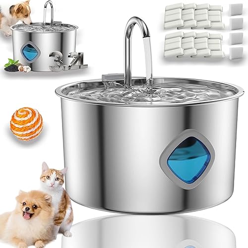 Peelaid Fountain, fuente de agua filtrada para perros, 3.2L108 onzas, dispensador automático de agua para perros con ventana de agua y LED, súper