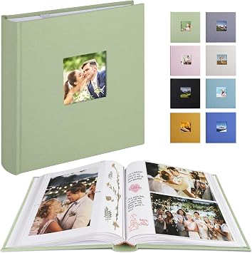 1DOT2 Photo Album with Writing Space, 100 Pages, Linen Cover, Sage Green