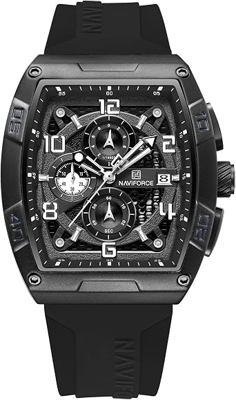 NAVIFORCE Mens Quartz Watch Auto Date Week Business Dress Analog Wrist Watch, Black+White+Black, Fashion, Sport, Business