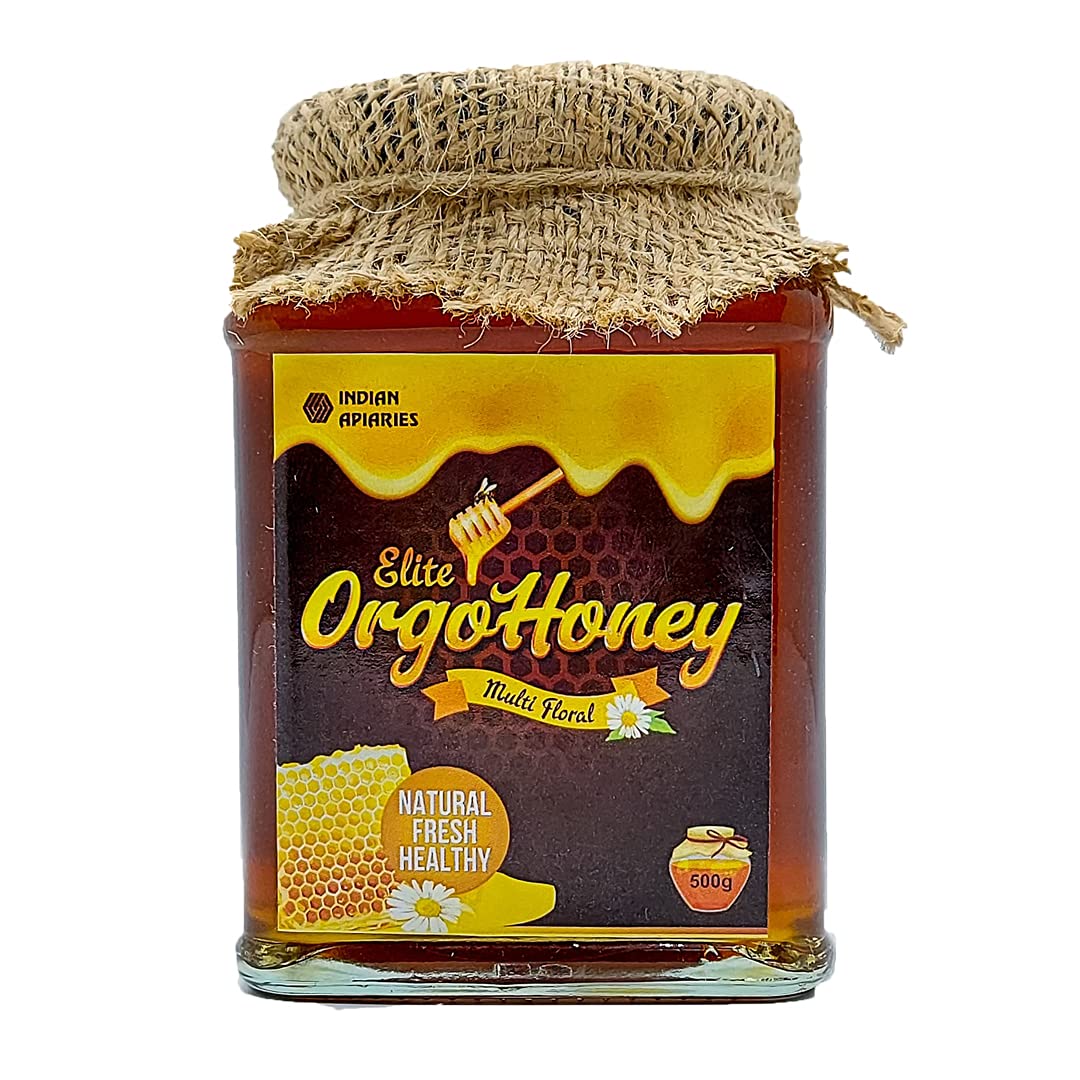 Elite OrgoHoney Pure Raw Multifloral Honey | Unprocessed, Unheated, Unfiltered Honey| No Artificial Color | No preservatives | No Added Sugar (500g)