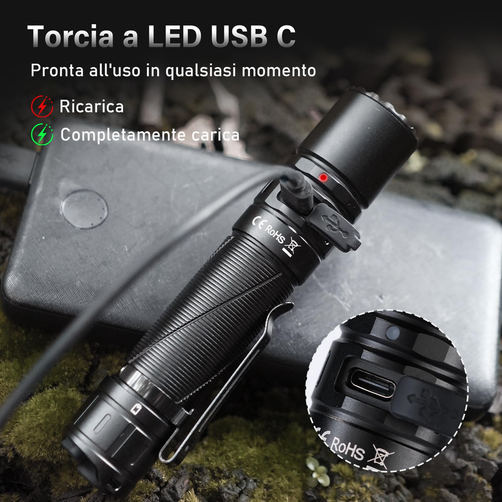 Torcia Sofirn SK30 a LED, Ricaricabile USB C, 3000 Lumen, Torcia Tattica Estremamente Luminosa con 6 Modalità di Luce, 392M max, con Batteria per EDC, Emergenza, Outdoor, Campeggio, Ricerca