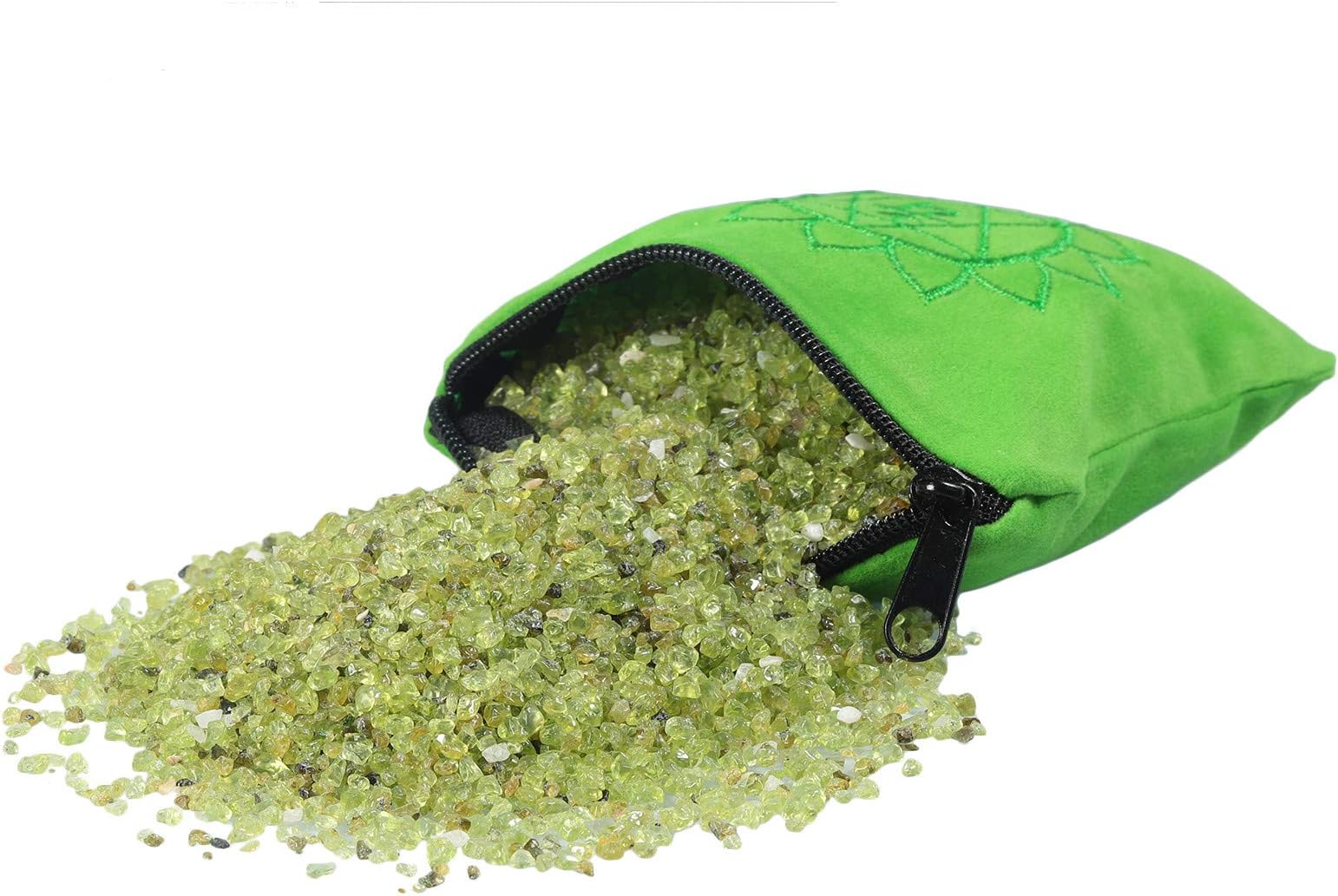 mookaitedecor 1/2 lb Peridot Tumbled Stone Chips Crushed Quartz Crystals and Healing Stones with Chakra Bag