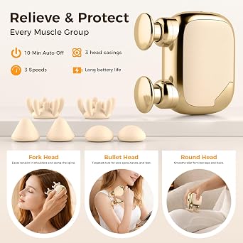 Beyn Mini Massage Gun,Palm-Sized Massage Gun,Powerful Deep Tissue Muscle Massager for Travel,Sports& Daily Use,With 3 Speeds & 3 Massage Heads(Light beige)