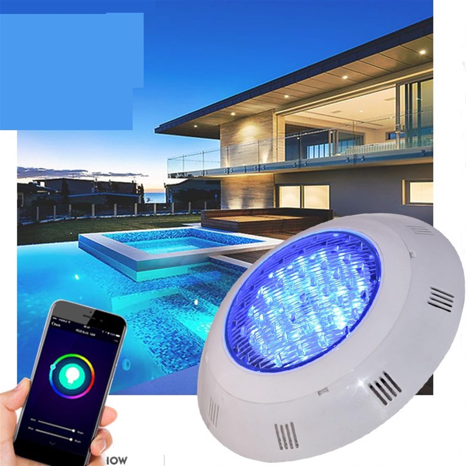 Światła Basenowe, Oświetlenie basenowe LED, oświetlenie podwodne, montowane na ścianie, kolorowy pilot RGB(D295mm-30W)