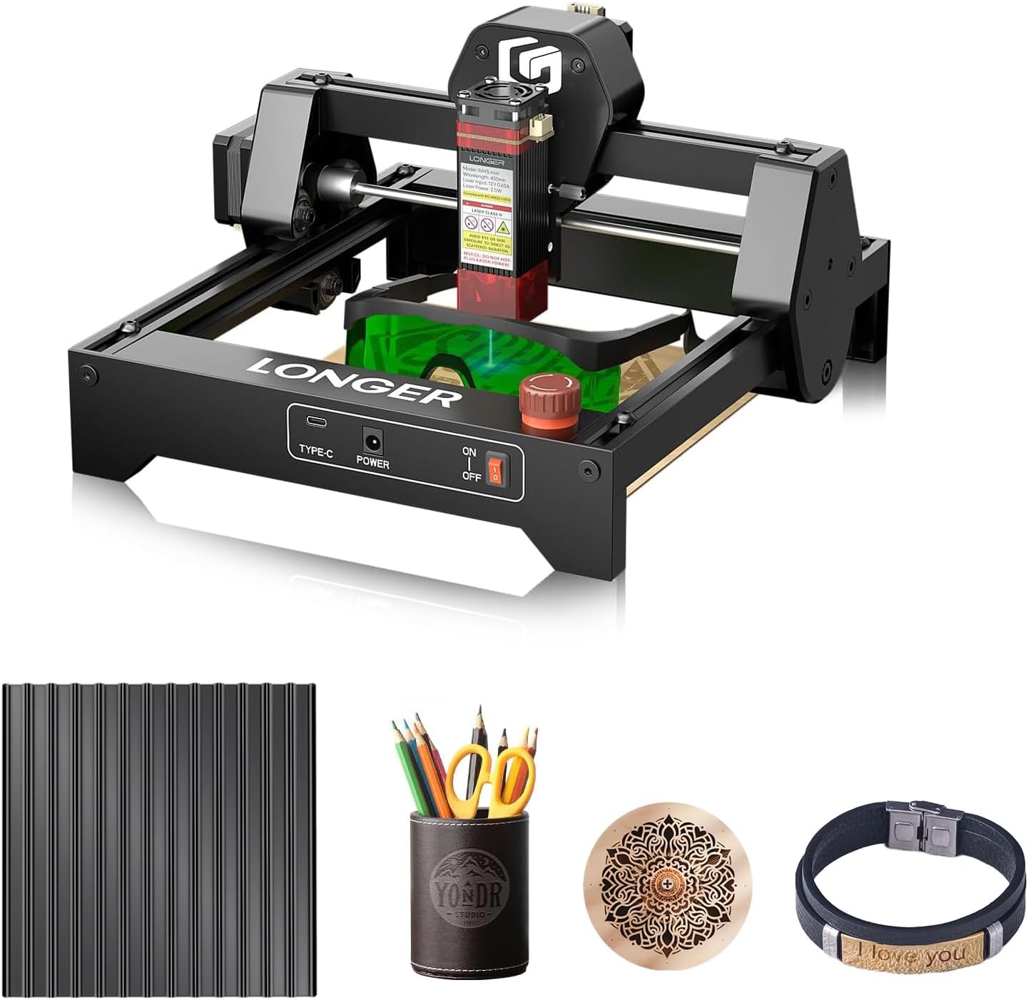 LONGER RAY5 Mini 3.5W Laser Engraver with 153.3X 153.3mm Mini Honeycomb Bed, 12000mm/min High-Speed Cutter for Wood,Acrylic, Leather, 130x140mm Engraving Area, WiFi, Emergency Stop Safety