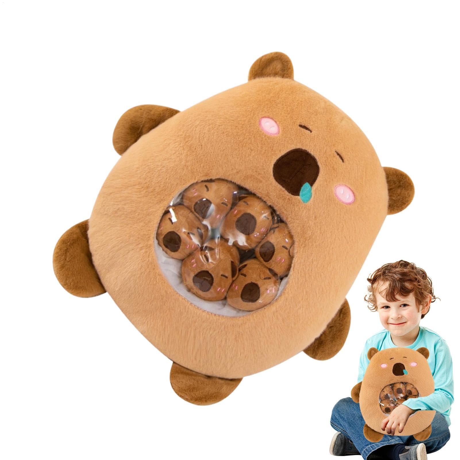 Peluche Capibara Cuscino Morbido Rimovibile In Peluche Con 6 Piccoli | Cuscino Per A Forma Di Animale Per Bambini E Bambine Adatta Per Decorazione Divano E Camera Da