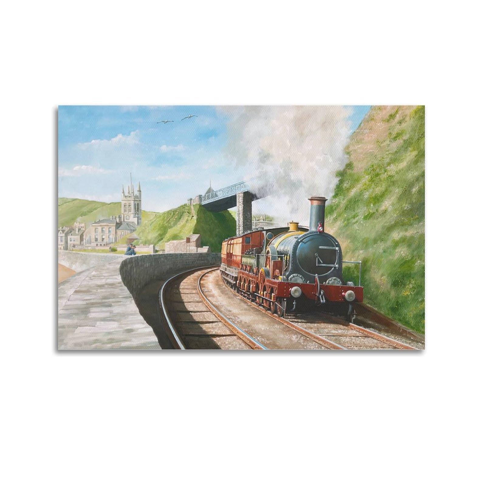 ZSZWHJ Vintage Transport Art Poster of A Steam Locomotive Under A Bridge Poster Decorative Painting Canvas Wall Posters And Art Picture Print Modern Family Bedroom Decor Posters 24x36inch(60x90cm)