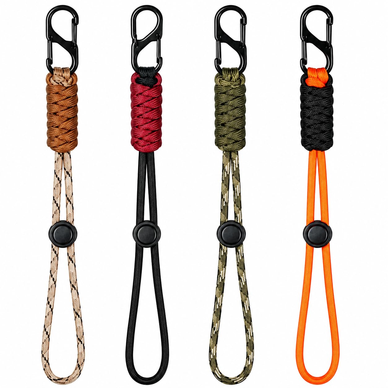 4 Pack Wrist Lanyard Keychain Straps with Clip Hooks, Braided Nylon Keyring Wrist Straps with Adjustable Loop, Key Holder Lanyards for Keys, Bags, Backpacks, Travel, Camping and Everyday Carry