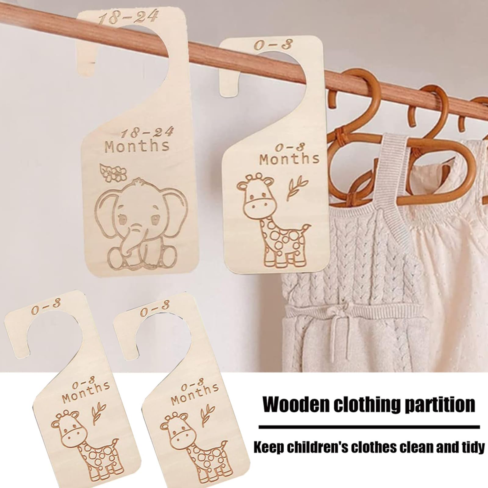 Séparateurs De Penderie Bébé En Bois - 7 Pièces, âges 0 à 24 Mois, Motif Dauphin Et étoiles