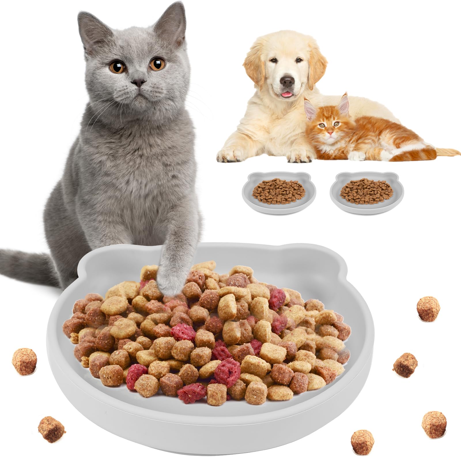 Tazón de Gato Plano, tazón de Gato de Silicona, tazón de Gato, tazón de Gato con Ventosa, tazón de Agua de Grano de Gato, Plato de Gato seco y húmedo