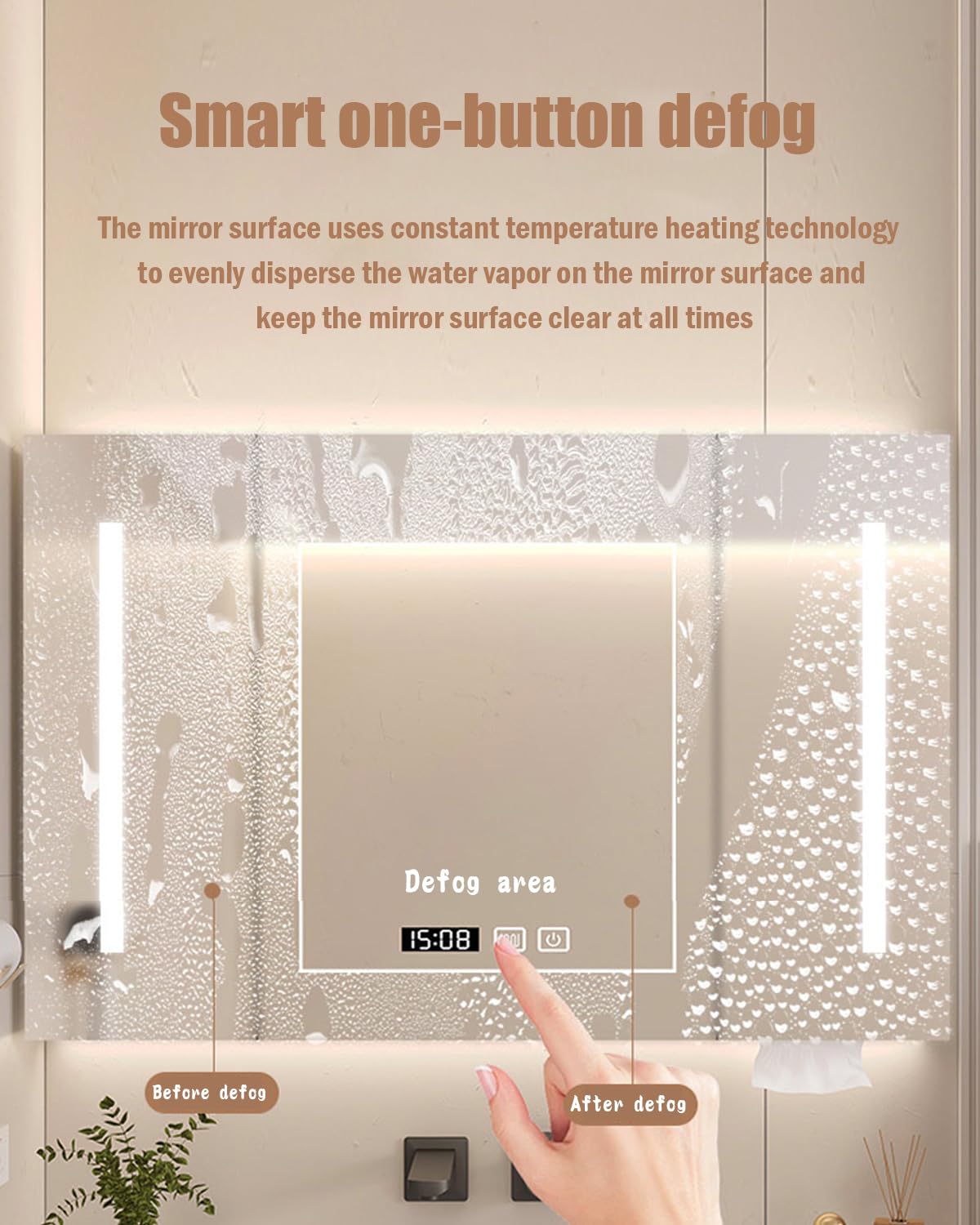 JSLJDM Specchio Bagno Contenitore Anti-Appannamento,Mobile Bagno con Specchio,specchiera Bagno con Contenitore,Specchio Contenitore da Parete Touch Control(Grigio e Bianco) 78x70x13cm Brown2