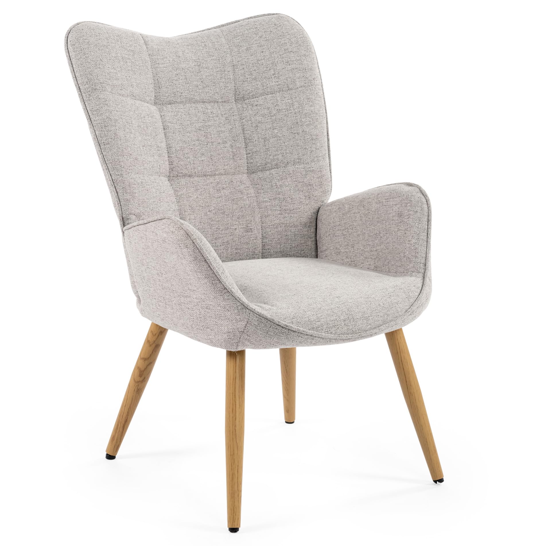 Chaise de Salle à Manger Grise avec Dossier Moelleux pour dîner en Cuisine Fauteuil scandinave en Tissu avec Pieds en Bois Massif et Assise épaisse pour Salle à Manger