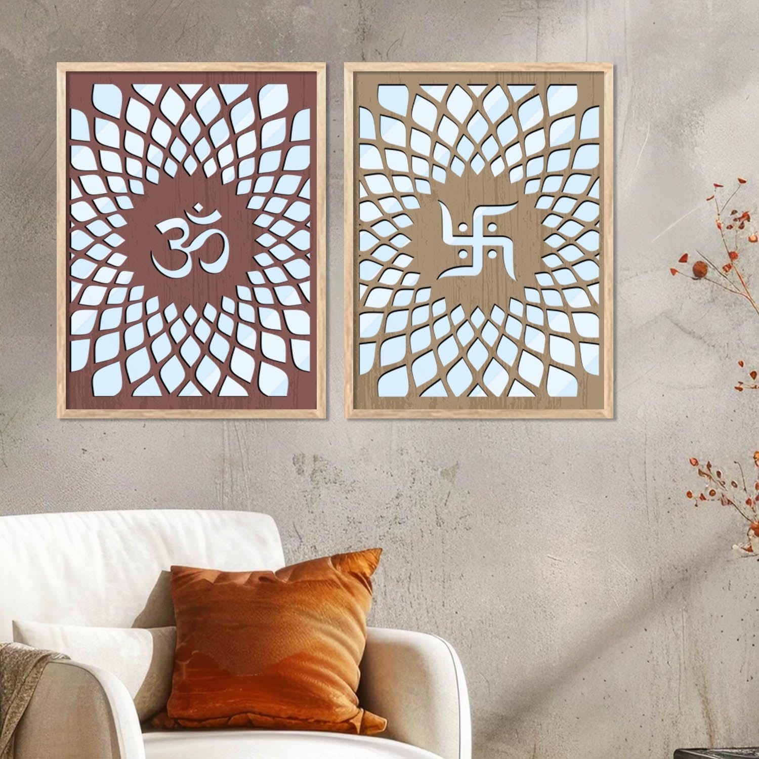 Wall Mirror Decor Panel Wooden Frames Rectangular Wall Decor | Wall Décor Mirror with Frames | Jharokha Frames Mirror for Bedroom Office | Set of 2 (Mirror 01, Medium)