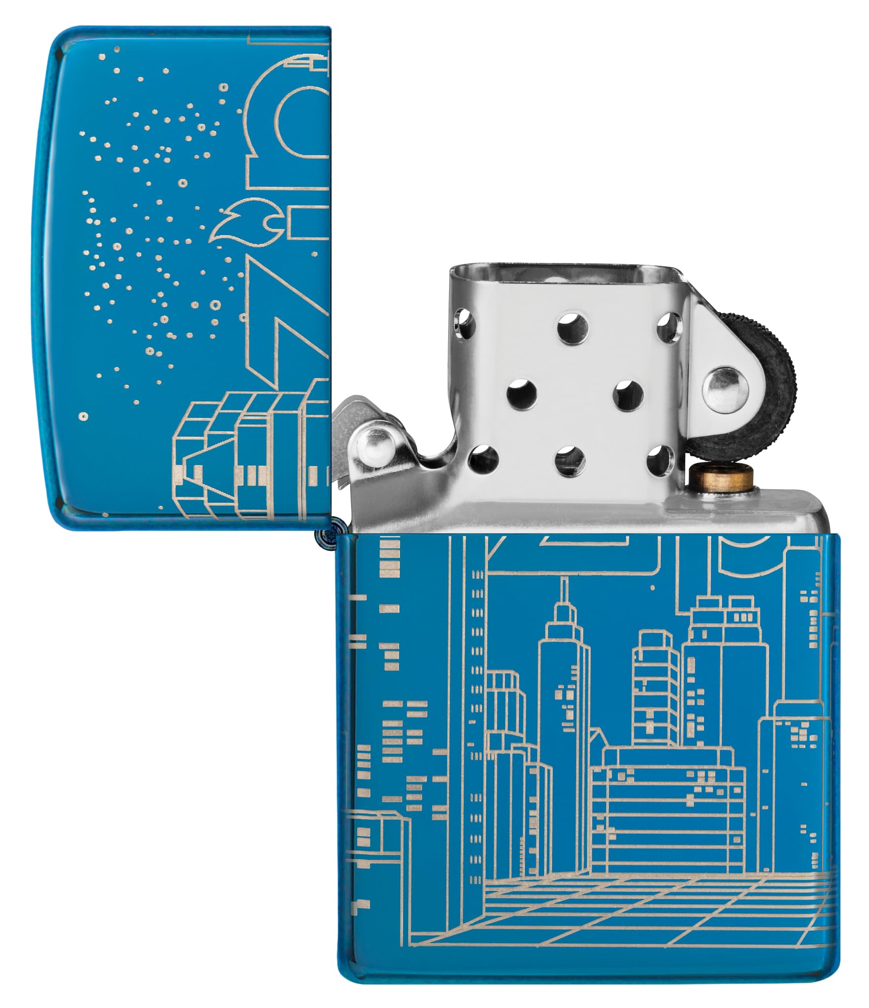 Zippo Sturmfeuerzeug Skyscraper High Polish Blue Laser 360° Nachfüllbar Windfest Made in USA