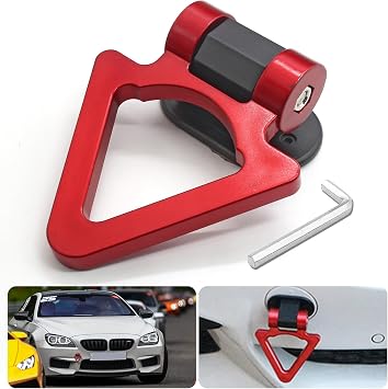 Uenhoy Red Tow Hook Universal Bumper Trailer Tow Hook Car Decor Sticker for Car Truck SUV, Triangle Shaped Only for Decoration