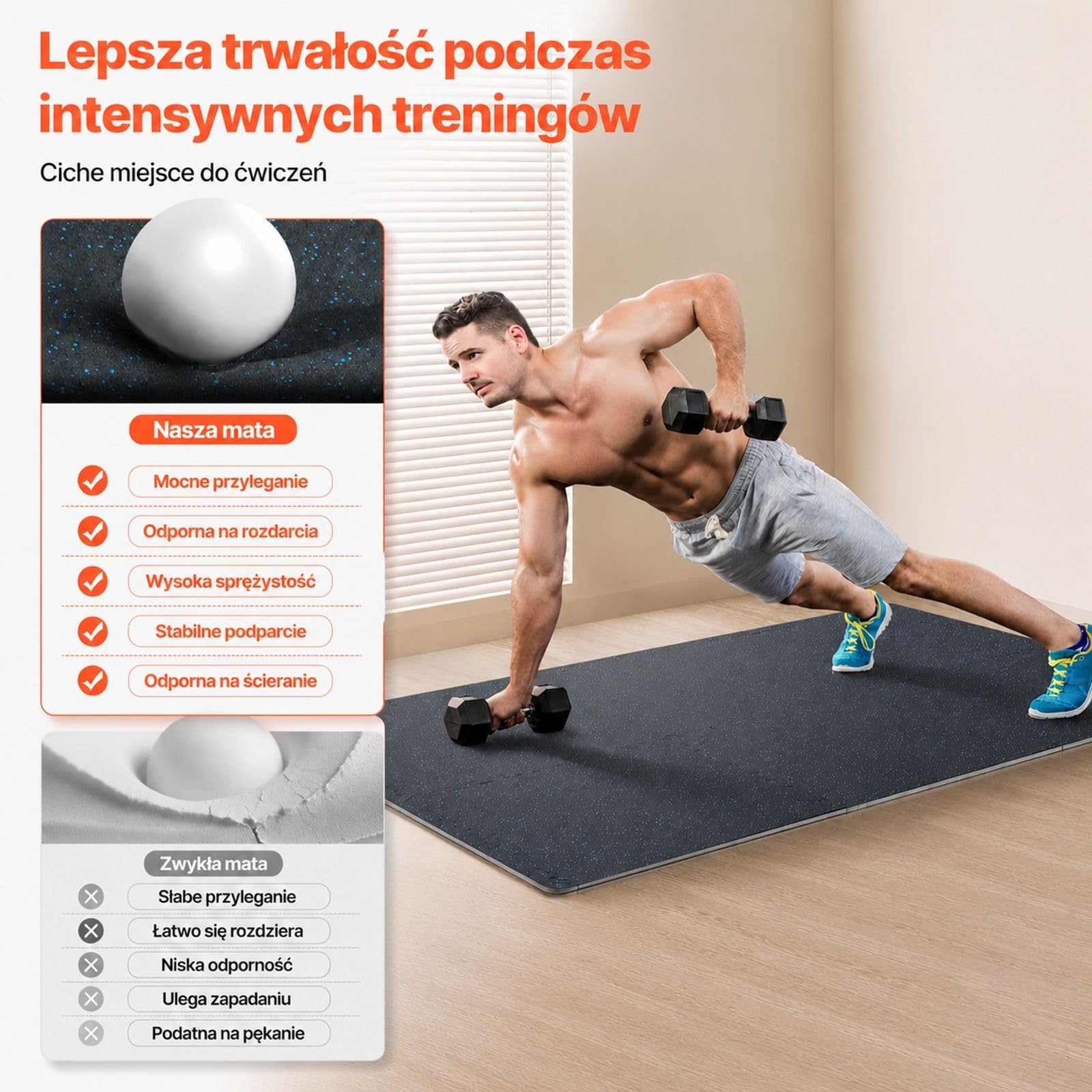 Zestaw 25 łączonych mat podłogowych z gumy i pianki EVA, czarno-niebieskie, do siłowni i fitnessu