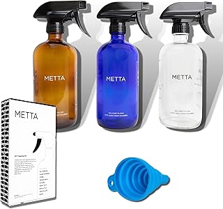 Premium Empty glass Spray Bottles for cleaning solutions with 09 Cleaning Formulas. Reusable 16 oz spray bottles for cleaning solutions. Refillable cleaning spray bottles with Adjustable Nozzle Squirt