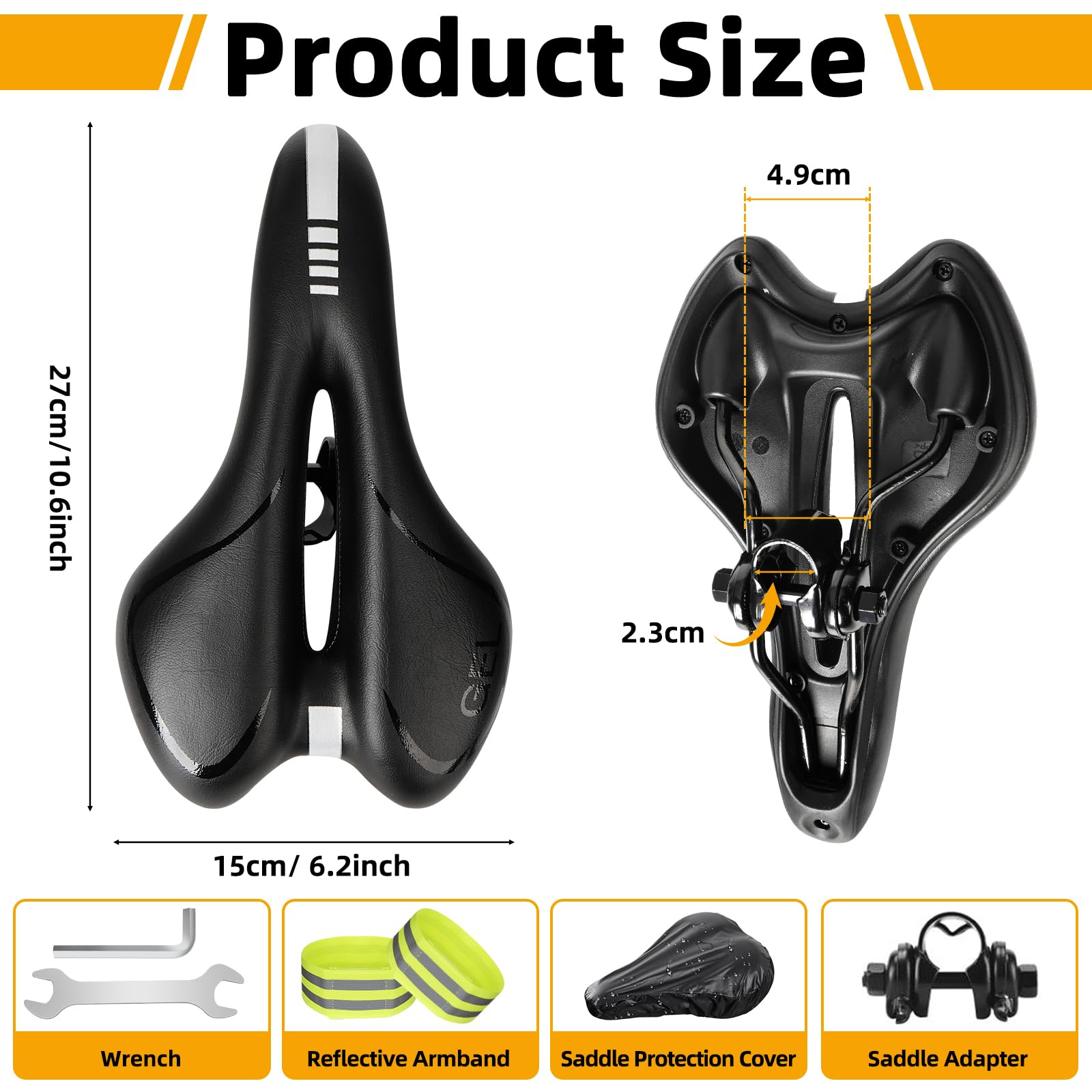 Sella Bici con Gel Comfort, Sella Bici Comoda Design Ergonomico Antiscivolo e Copertura Impermeabile Sella per Bicicletta per Ciclismo su Strada, MTB, City Bike - Nero, 260x210mm Sella Bici con Gel Comfort, Sella Bici Comoda Design Ergonomico Antiscivolo e Copertura Impermeabile Sella per Bicicletta per Ciclismo su Strada, MTB, City Bike - Nero, 260x210mm