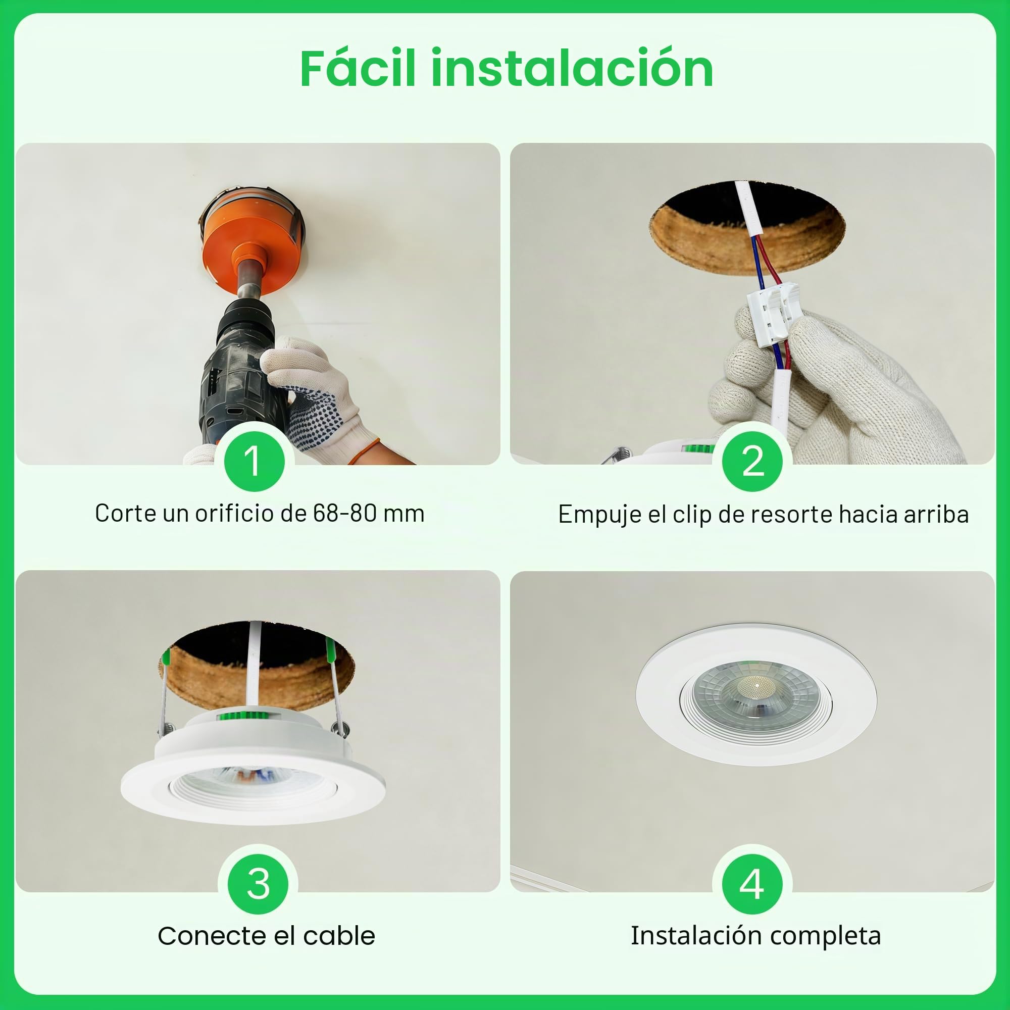 Downlight LED Techo Empotrable Rotable 230V, 5W 500LM Focos LED Interior Techo Blanco Cálido Blanco Neutro Blanca Frío, IP44 Ojos de Buey Extraplano, Corte 68-80mm, Blanco 6 Pack