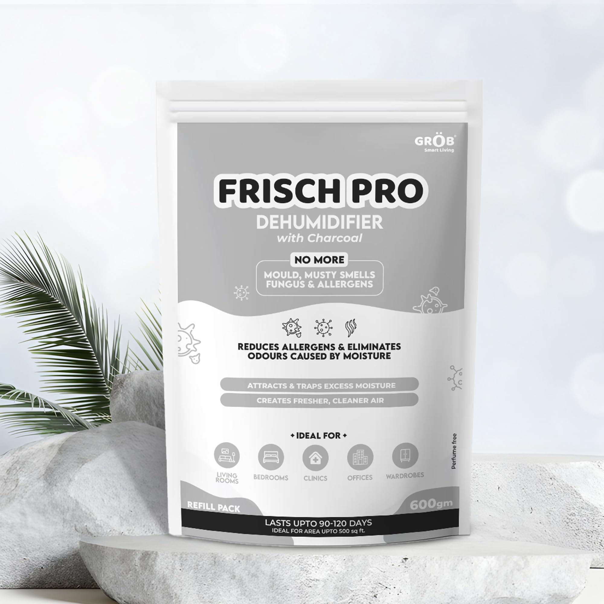 Grob Frisch Pro Dehumidifier Refill | Absorb 750ml each| Dehumidifier for Larger Spaces such as Storerooms, Spare Rooms & Lofts | Fights Against Moisture, Mould, Fungus