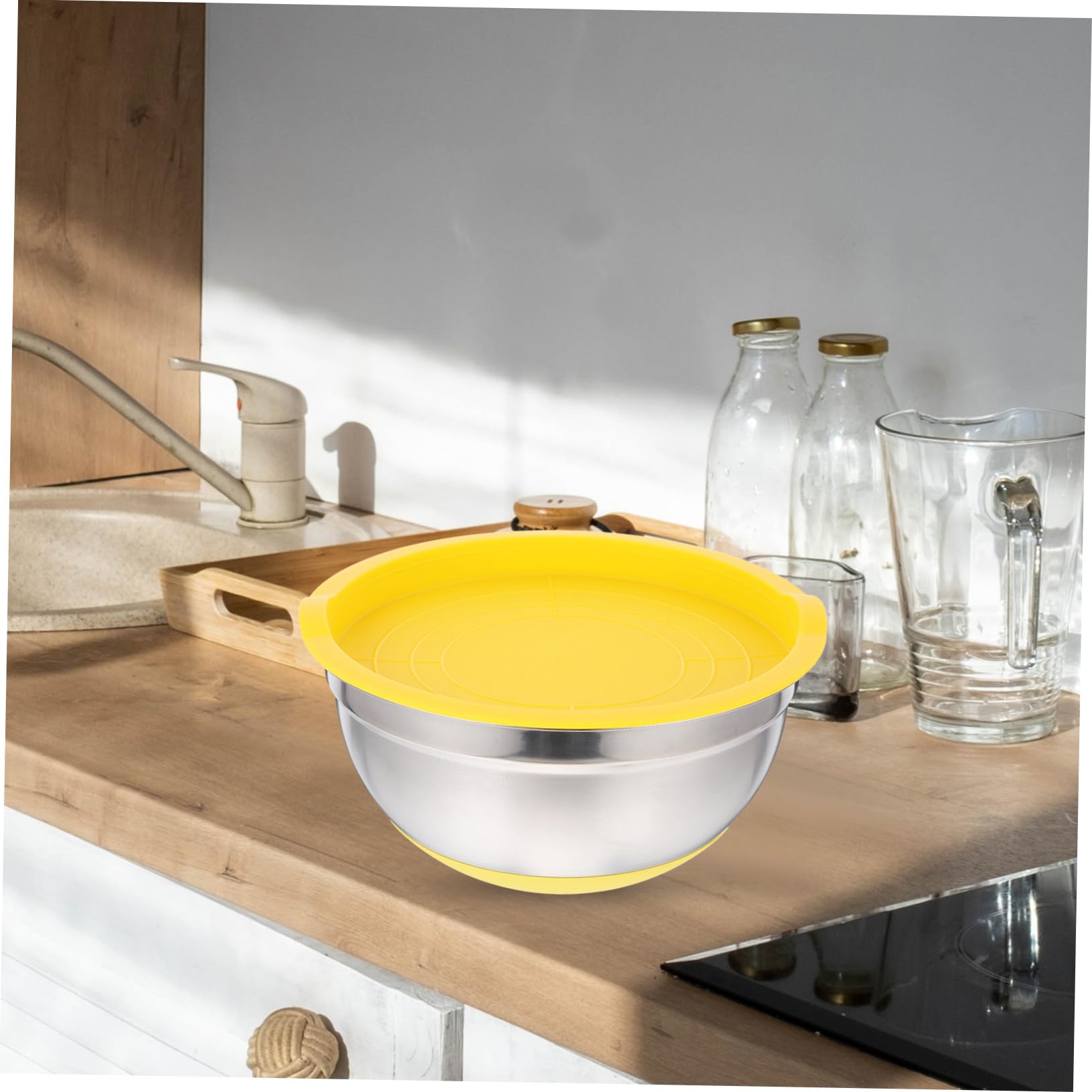 DOITOOL 4 Stück Edelstahlschüssel Schalen aus Edelstahl für Backen mit Deckel Salat Schüssel Gemüse Schüssel Speise Nudel Multifunktionale Küche Salat Zubehör Wiederverwendbare