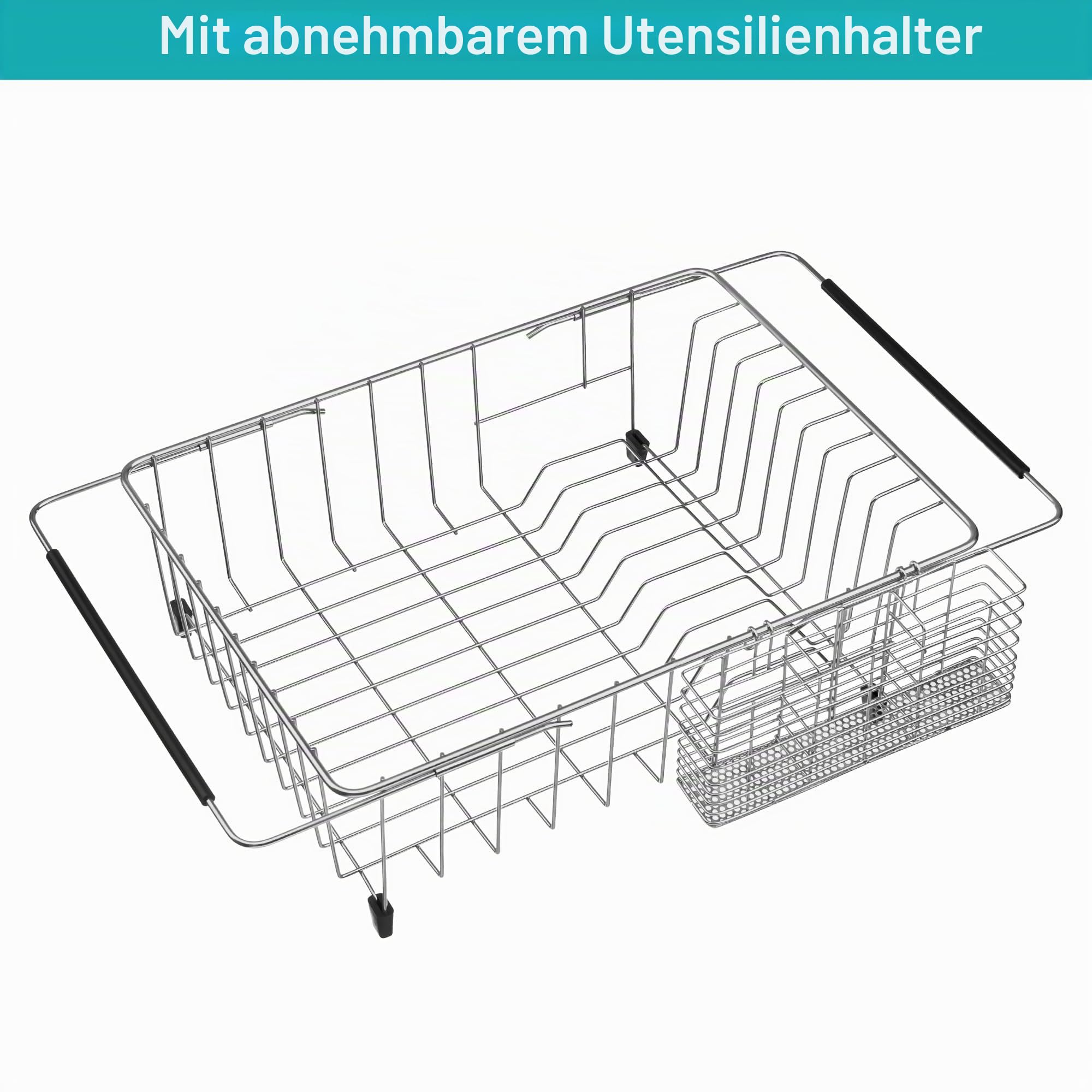 iPEGTOP Erweiterbares Abtropfgestell für Geschirr – Rostfreies Edelstahl Abtropfkorb für Spüle, Multifunktionaler Geschirrständer mit Besteckhalter, Innen-Sink-Organizer