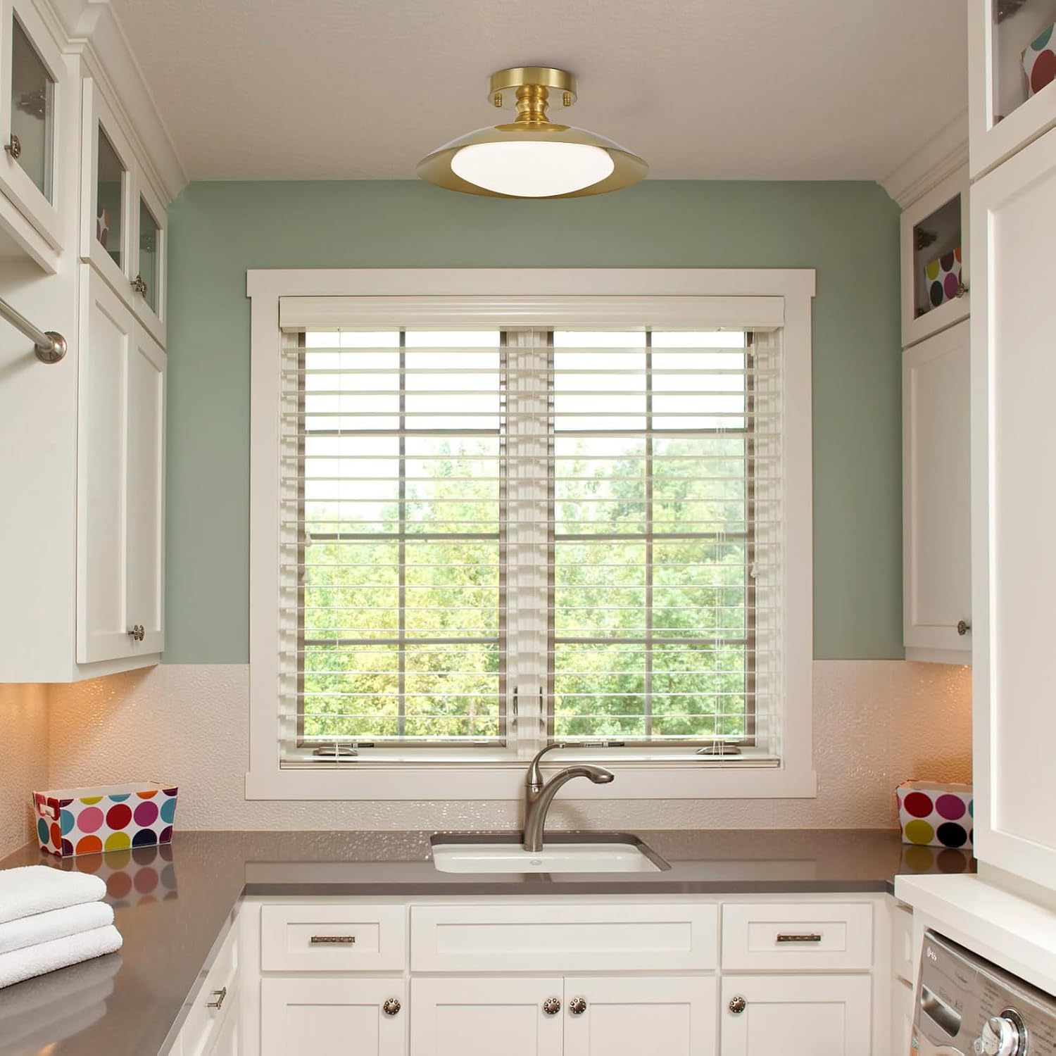 Dimmable Brass Ceiling Light Flush Mount Modern LED Lighting Fixture, 5CCT 3000 K- 6000 K Ceiling Lamp for Bedroom Hallway Living Room Kitchen