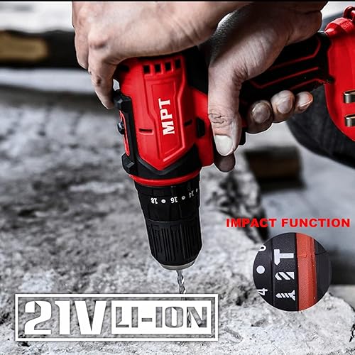 Miniatura 4 de Taladro inalámbrico - MPT 21V inalámbrico juego de taladro con baterías y cargador rápido, portabrocas sin llave de 38 pulgadas, 2 velocidades