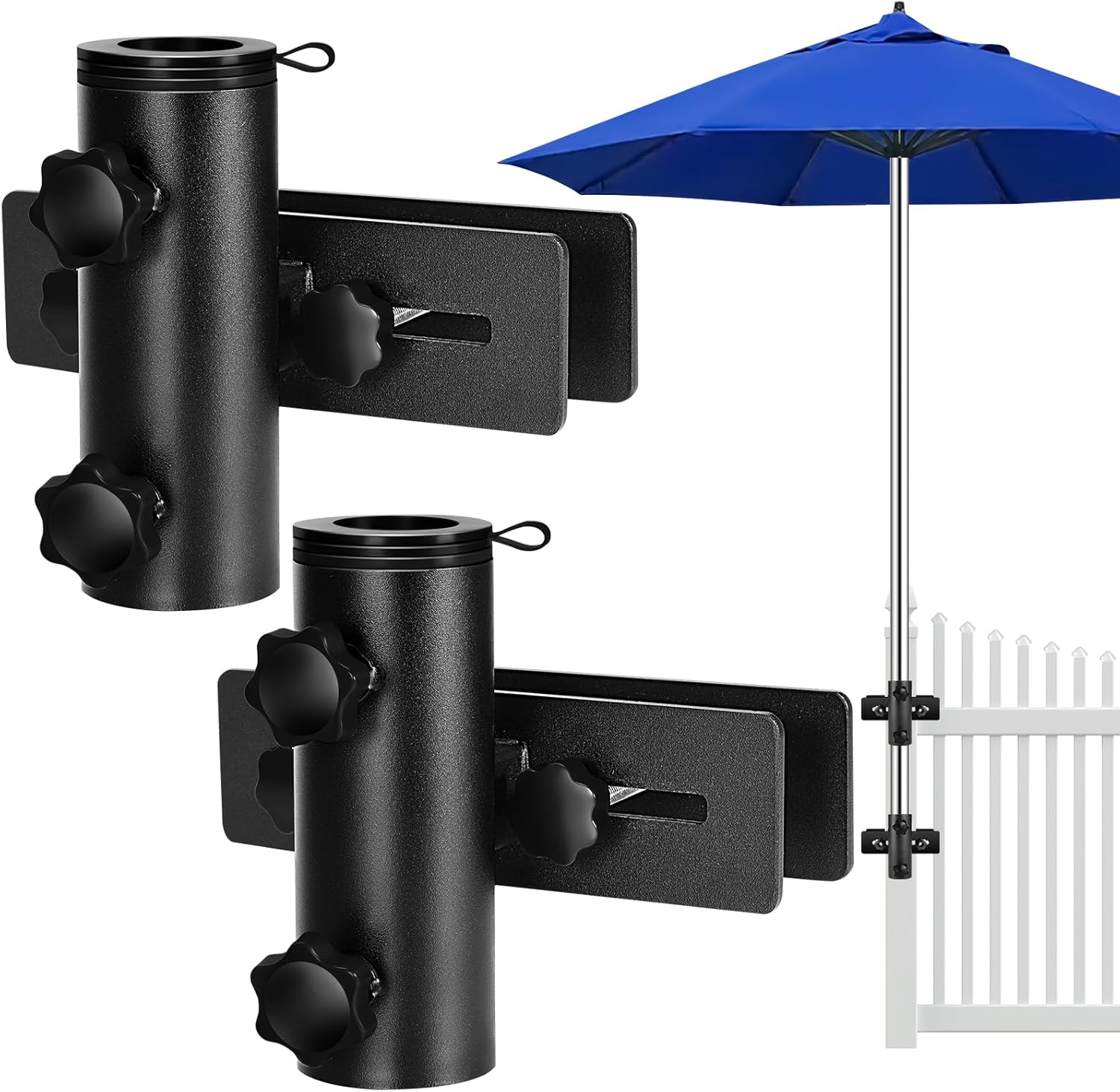 Lalafancy Patio Umbrella Holder, Adjustable Deck Umbrella Mount Metal Umbrella Base Outdoor Umbrella Stand Clamp Bracket Attaches to Deck Railing, Fences, Courtyard, Balcony, BoatsQQ