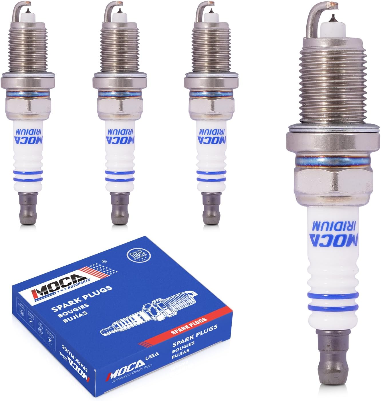 MOCA 4Pcs 2262 Spark Plugs Fit 90-12 for Hyundai Elantra 2.0L/Accord 2.2L, 97-03 for Acura TL 3.2, 07-14 for Chrysler 200/Sebring 2.4L, 94-14 for Dodge Caliber/Ram 2500, 90-02 for Mazda MPV 2.6/2.5L