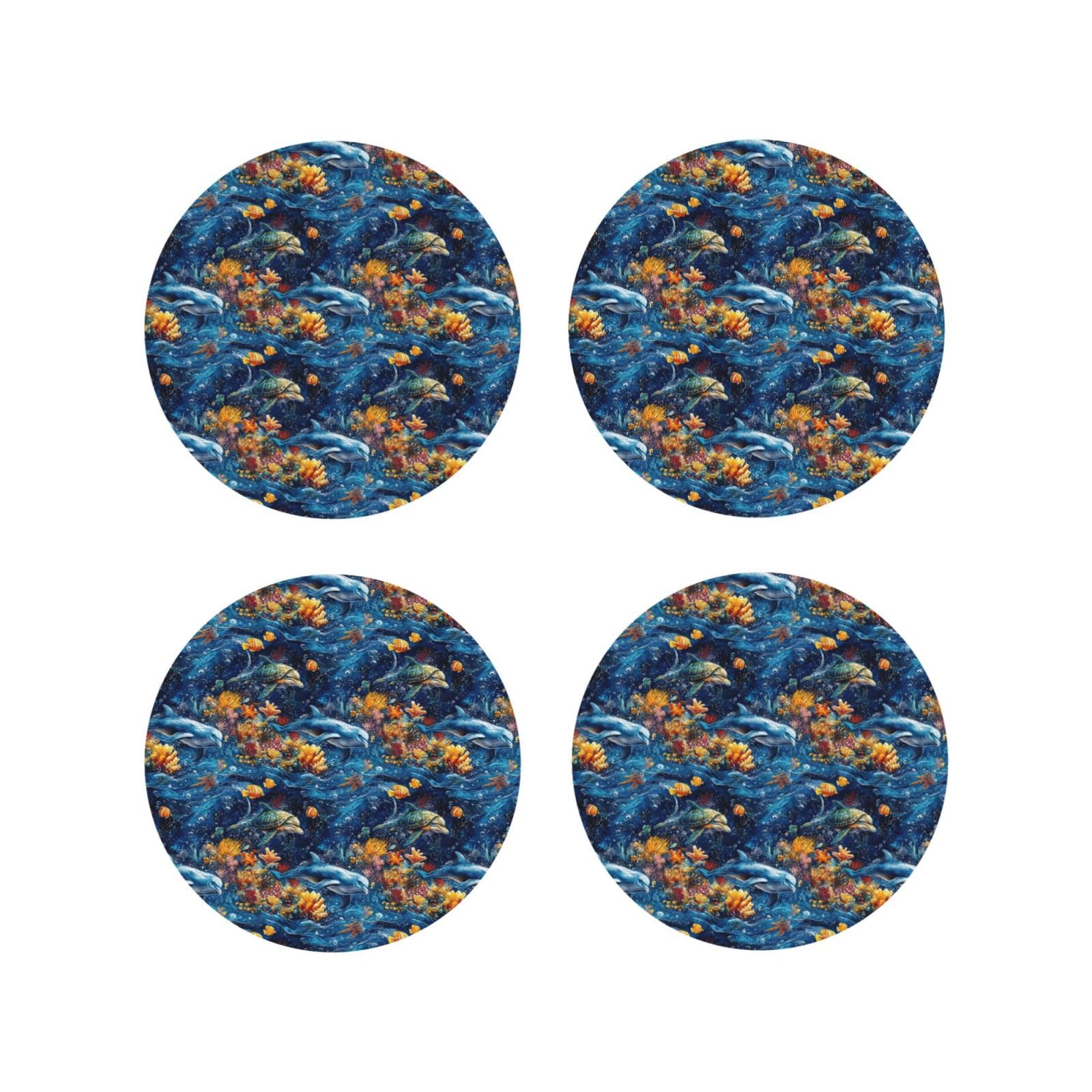 Smazdfxx Women's As Pic Leather Coasters Set Of 4 -Dolphin Pig Turtle Print Lightweight Drink Coasters For Desk