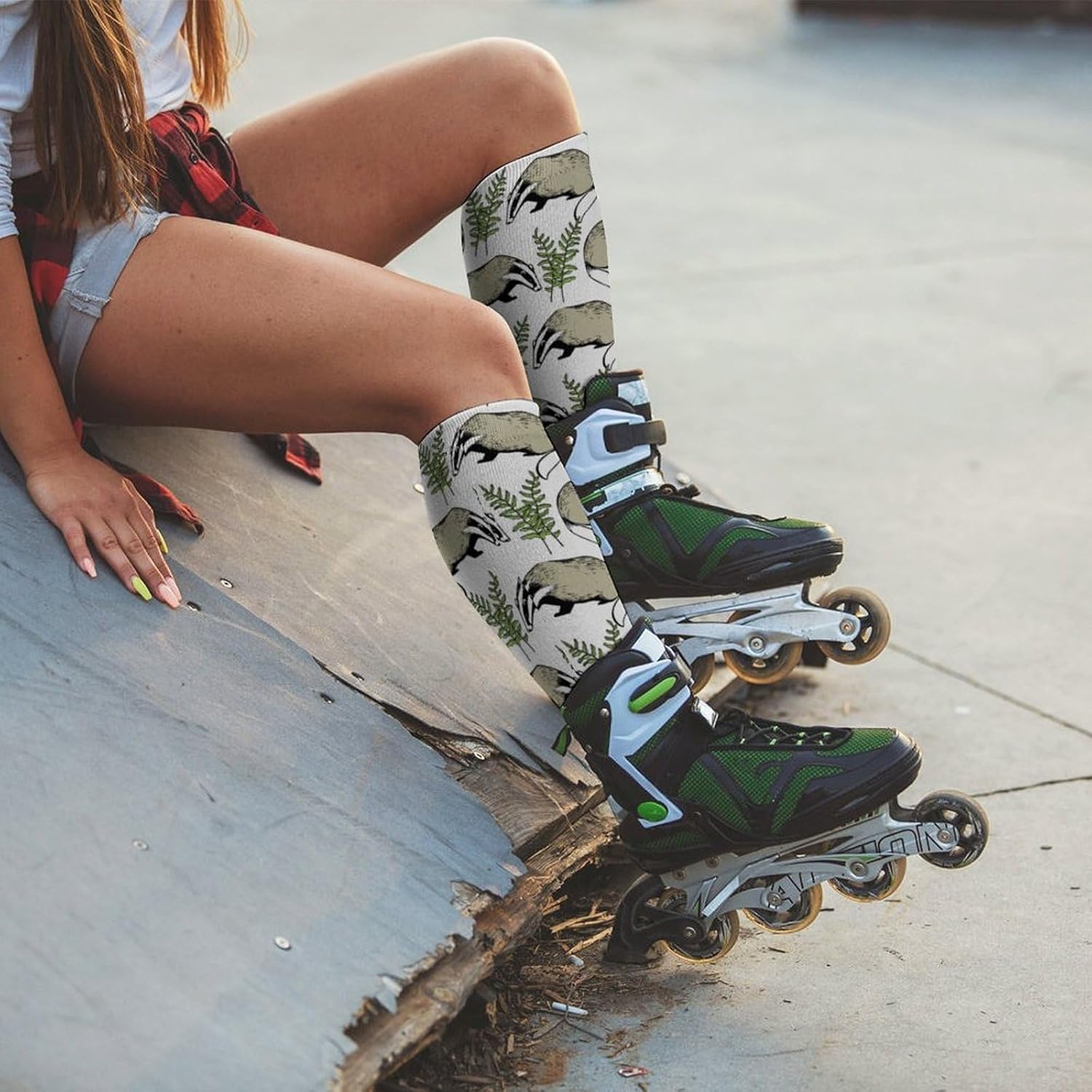 Cute Ba-dgers Knee High Socks Athletic Long Stockings Sport Casual Crew Tube Sock Boot 46cm