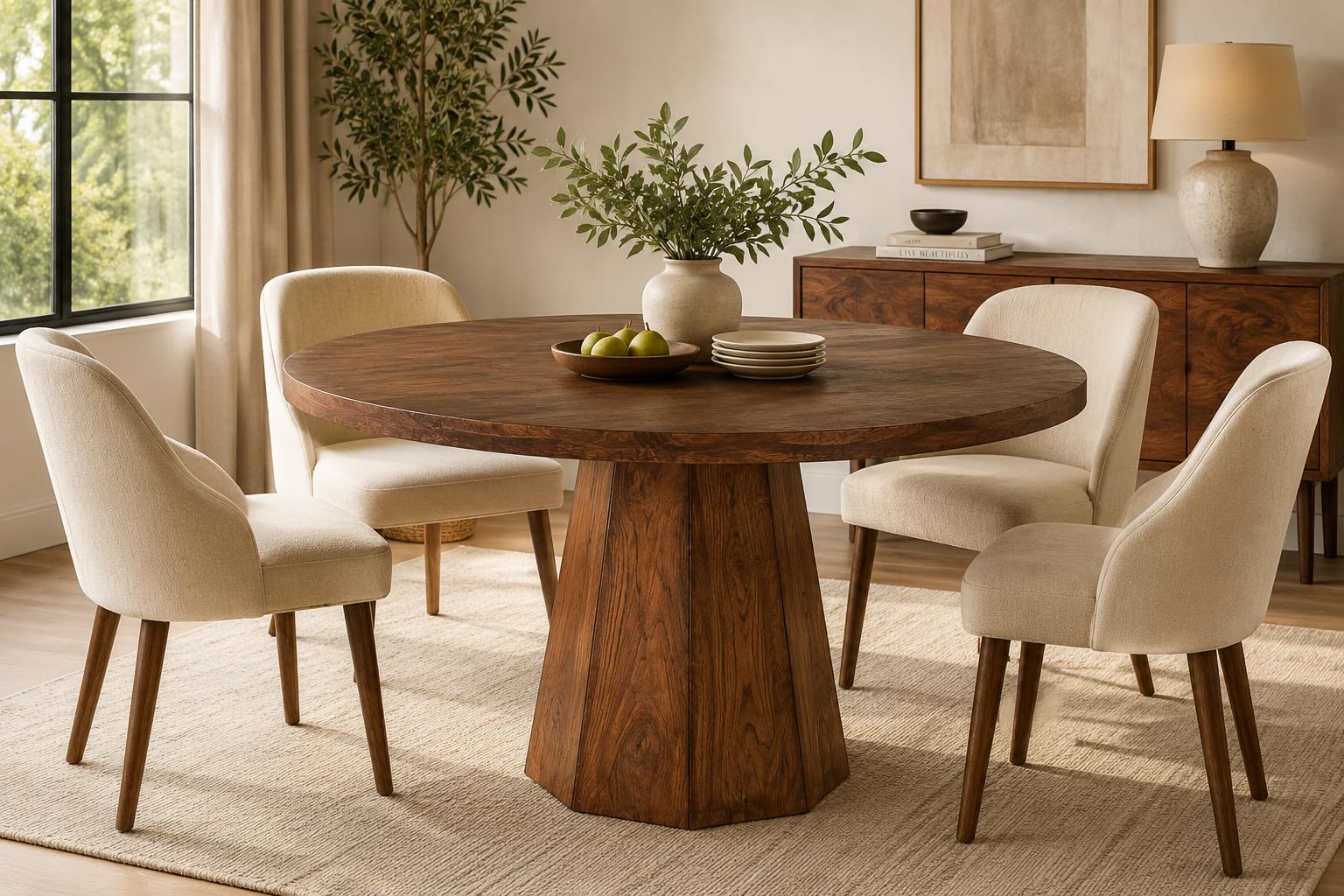 solid wood round 6 seater dining table for living room and kitchen | home furniture (dining table-02)