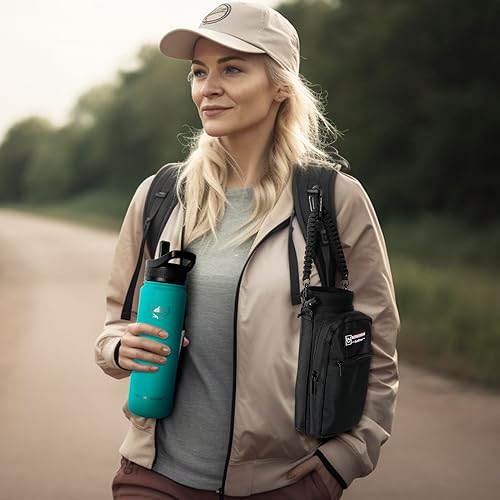 Miniatura 7 de NATURE PIONEOR Botellas de agua aisladas con funda de soporte, botella de agua de acero inoxidable de 24 onzas con 3 tapas, pajita, mantiene el