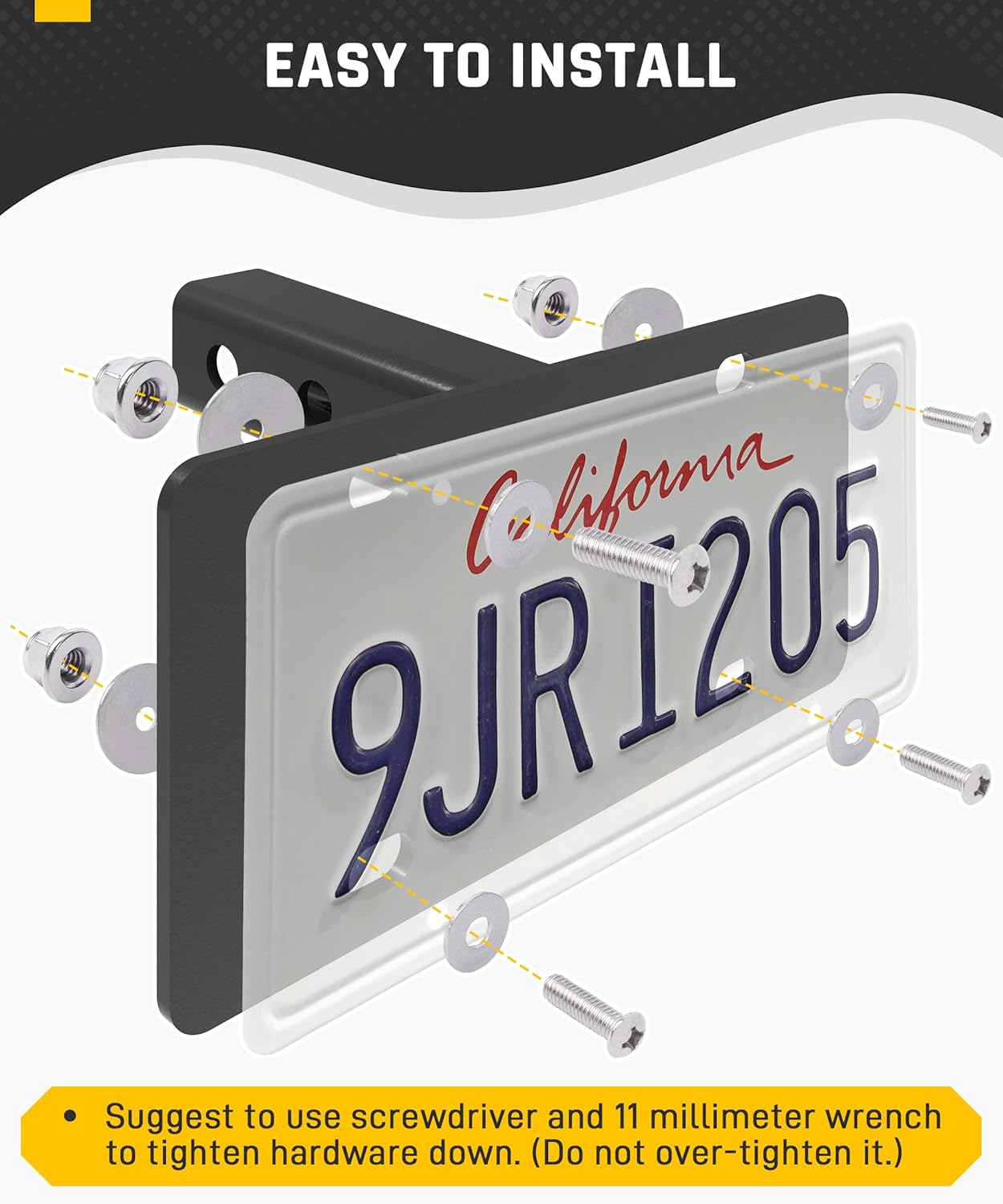 Wyckoff Trailer Hitch License Plate Holder, Compatible 2” Hitch Receivers, Heavy-Duty License Plate Mount, Corrosion Resistant, No-Drilling Required, Universal Fit for Trucks, SUV, RV