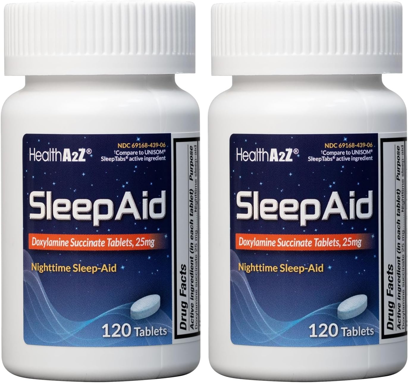 HealthA2Z® Nighttime Sleep-Aid, Doxylamine Succinate Tablets 25mg, 120 Counts (Pack of 2), Safe &amp; Effective