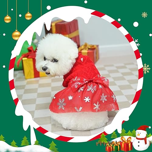 Miniatura 7 de BEAUTYZOO Vestido de suéter de Navidad para perros pequeños con corbata de moño para perros pequeños y medianos, tejido de punto trenzado, suéter de