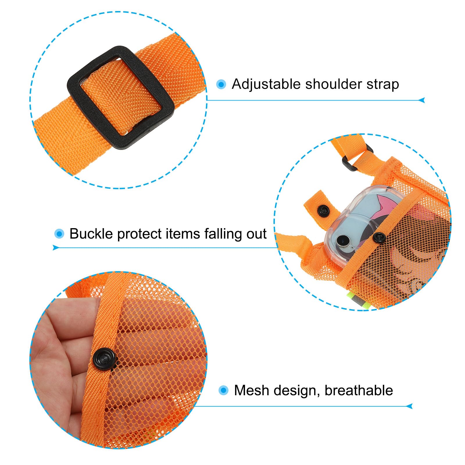 PATIKIL 22mmx13mm Water Bottle Bag, Mesh Portable Bottle Holder Carrier Adjustable Shoulder Strap for Sports Hiking Camping Orange - Image 3