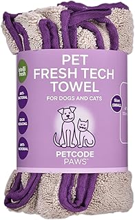 PETCODE PAWS Pet Fresh Tech Towel and Blanket Sand Beige, Berry Purple Trim Small, 40