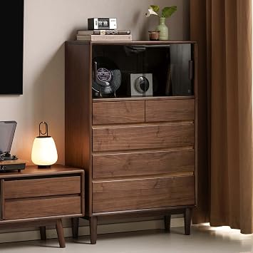 100% Solid Walnut Wood Small Storage Cabinet with Shelves & Drawer, Pantry Accent Cabinet for Kitchen, Living Room, Bedroom 21.65" W x 13.77" D x 49.21" H
