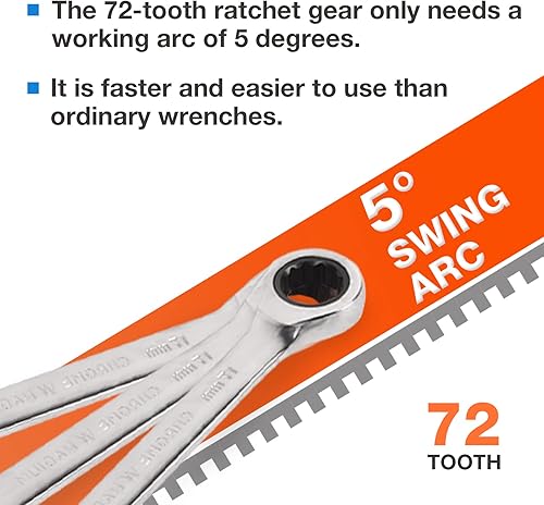 Miniatura 2 de Juego de llaves combinadas de trinquete, juego de 7 piezas, 0.315 in-0.748 in, acero al cromo vanadio, caja de 72 dientes totalmente pulida y juego