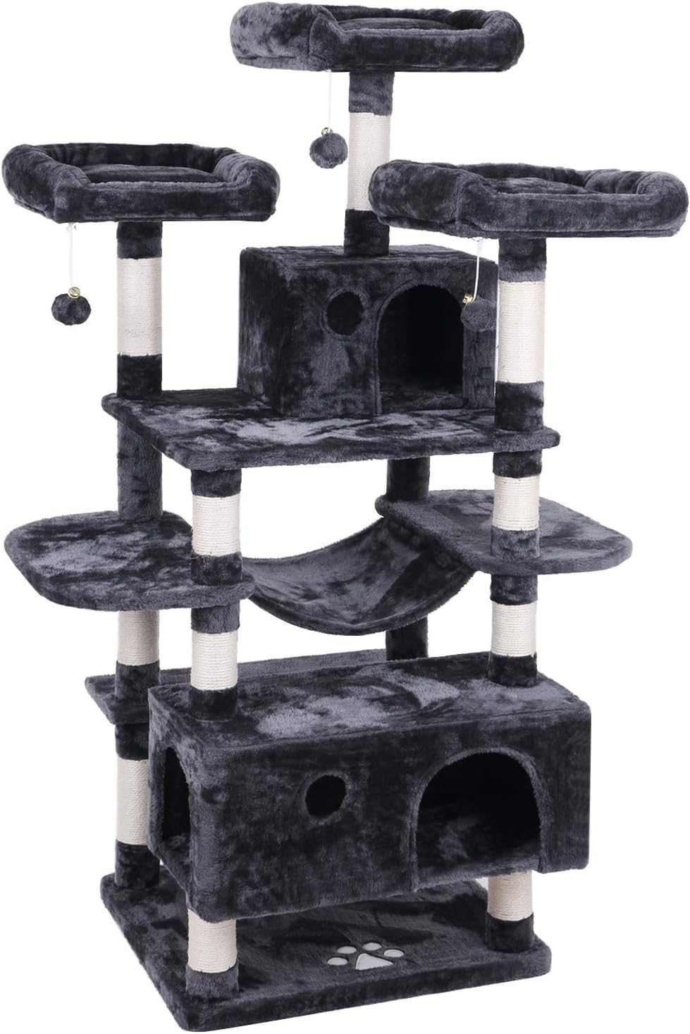 BEWISHOME Large Cat Tree Condo with Sisal Scratching Posts Perches Houses Hammock, Cat Tower for Indoor Cats Furniture Kitty Activity Center Kitten Play House Grey MMJ03B
