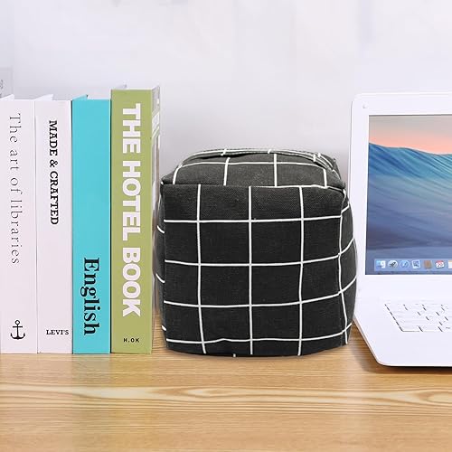 Vista 6 de Tope de puerta decorativo con peso, tope de puerta de tela con asa, cubo cuadrado resistente, protectores de pared para el hogar, oficina, A