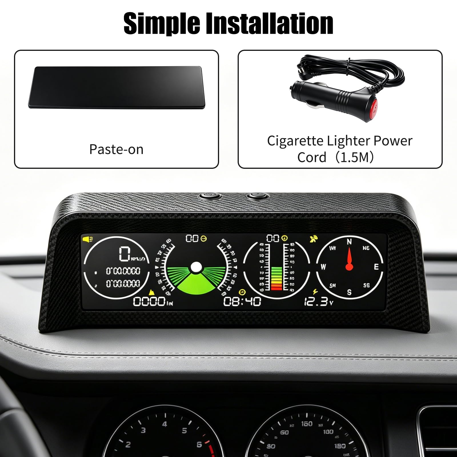 Inclinometro 4x4, Inclinometro Digitale Fuoristrada, Tachimetro Universale per Auto, Head Up Display Auto GPS HUD Con Bussola, Spina accendisigari