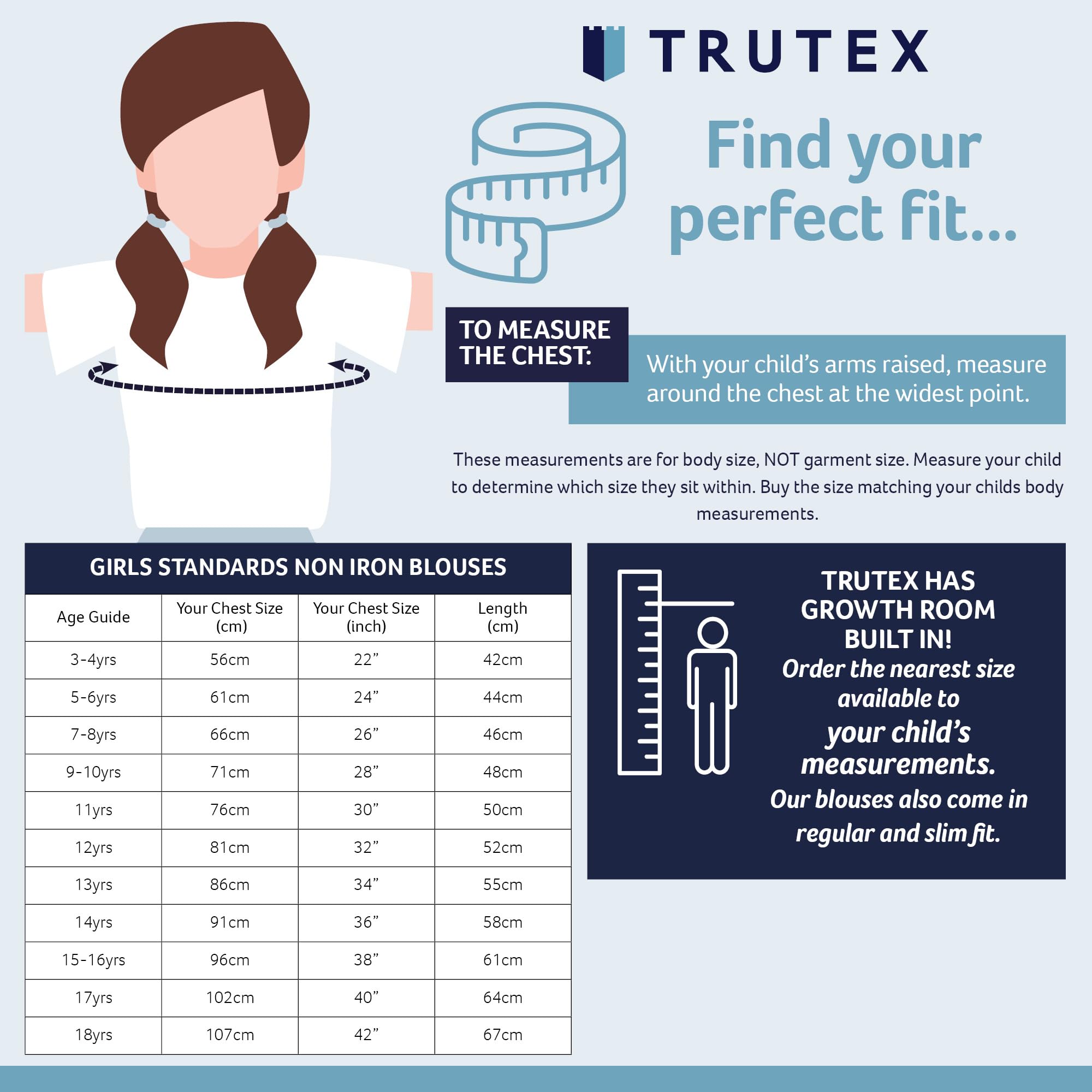 Trutex Basics, conçu pour 2 chemises scolaires à manches courtes pour enfants (3-16+ ans). Chemise d'école pour vêtements réguliers, chemise blanche pour ragazze, chemise d'école blanche facile à