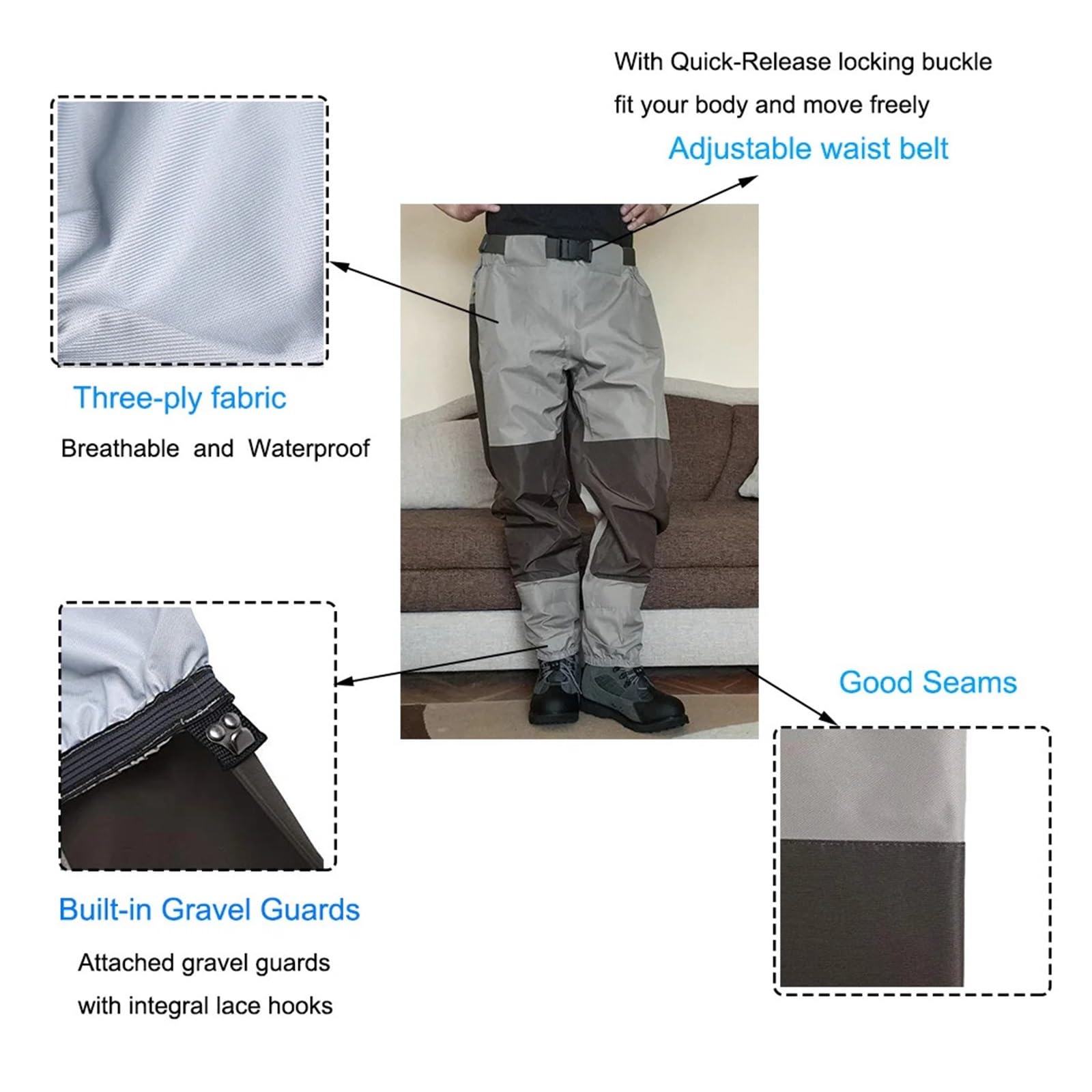 Waders Trampolieri da Pesca a Mosca Impermeabili e Traspiranti a 3 Strati, Pantaloni da trampoliere da Caccia durevoli, Pantaloni Alti da Calza per Uomini e Donne(XL)
