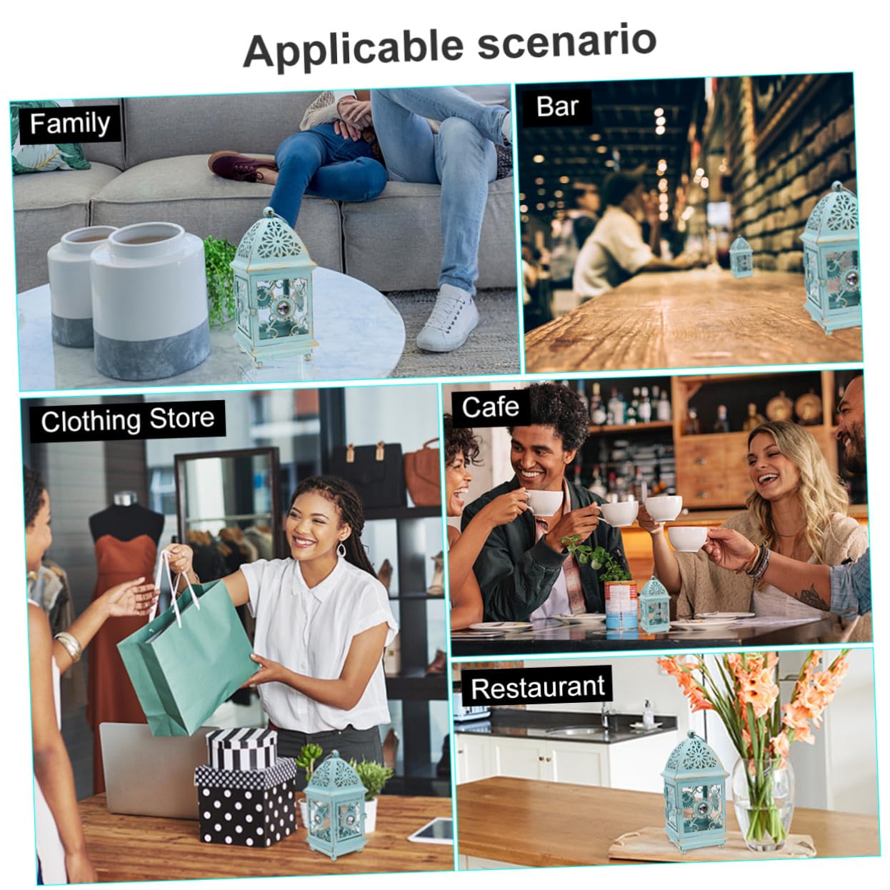 Linterna Portavelas de Hierro Azul Rústica y Portátil para Decoración de Mesa y Entrada en Bodas y Eventos Obsequios
