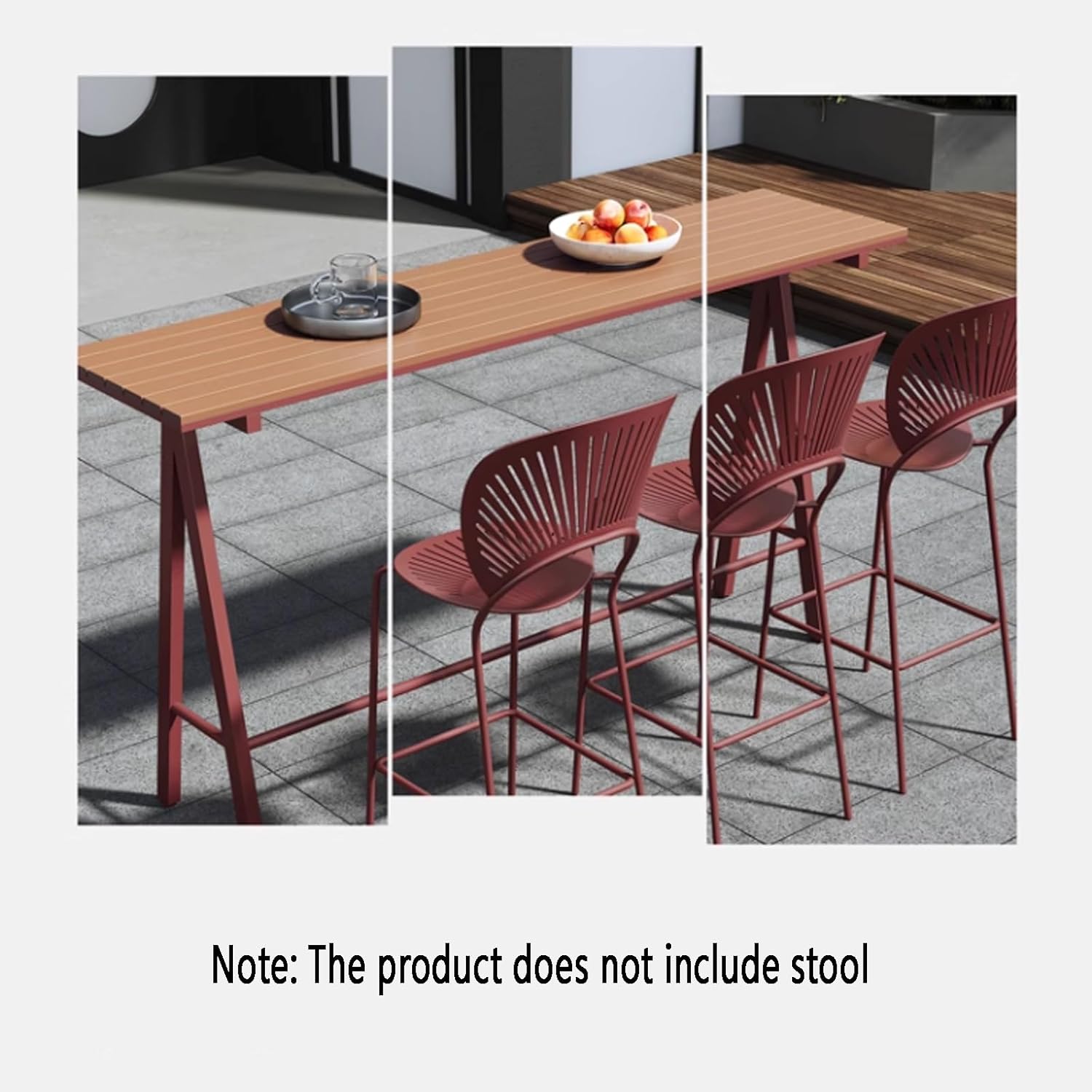 Outdoor Industrial Bar Table - Rectangular Plastic Wood Dining Table with Metal Base, Narrow High Top Bistro Table for Patio, Balcony, Pub, and Railing - No Stools Included, Perfe