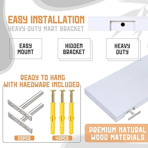 Vista 13 de Sasylvia 4 estantes flotantes extralargos para pared, estantes rústicos gruesos para decoración de pared, estantes colgantes de madera para Marrón