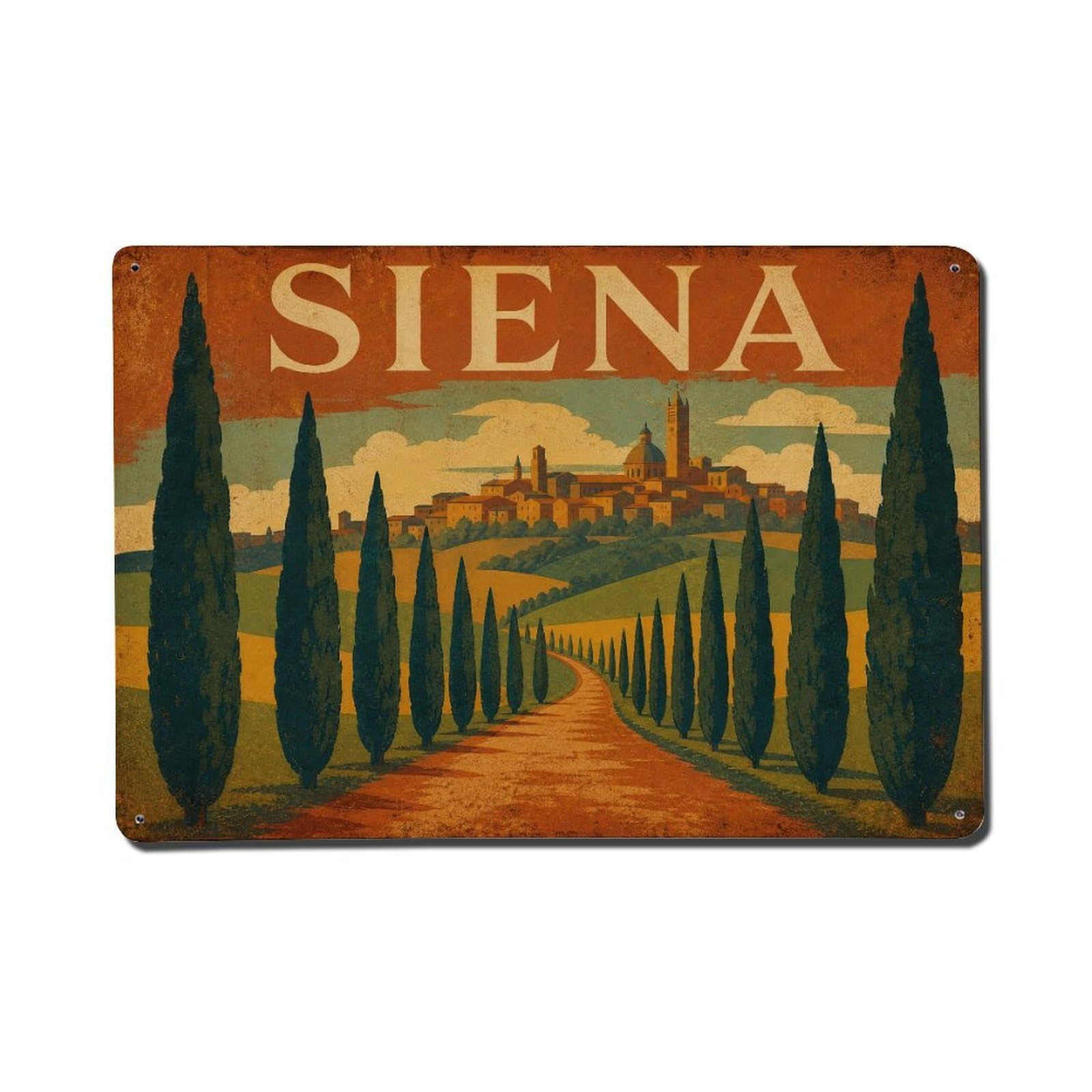 Huiyhb 8X12inch(20X30cm) Vintage Travel Siena Tuscan Landscape Cypress Road Italy Metal Tin Sign